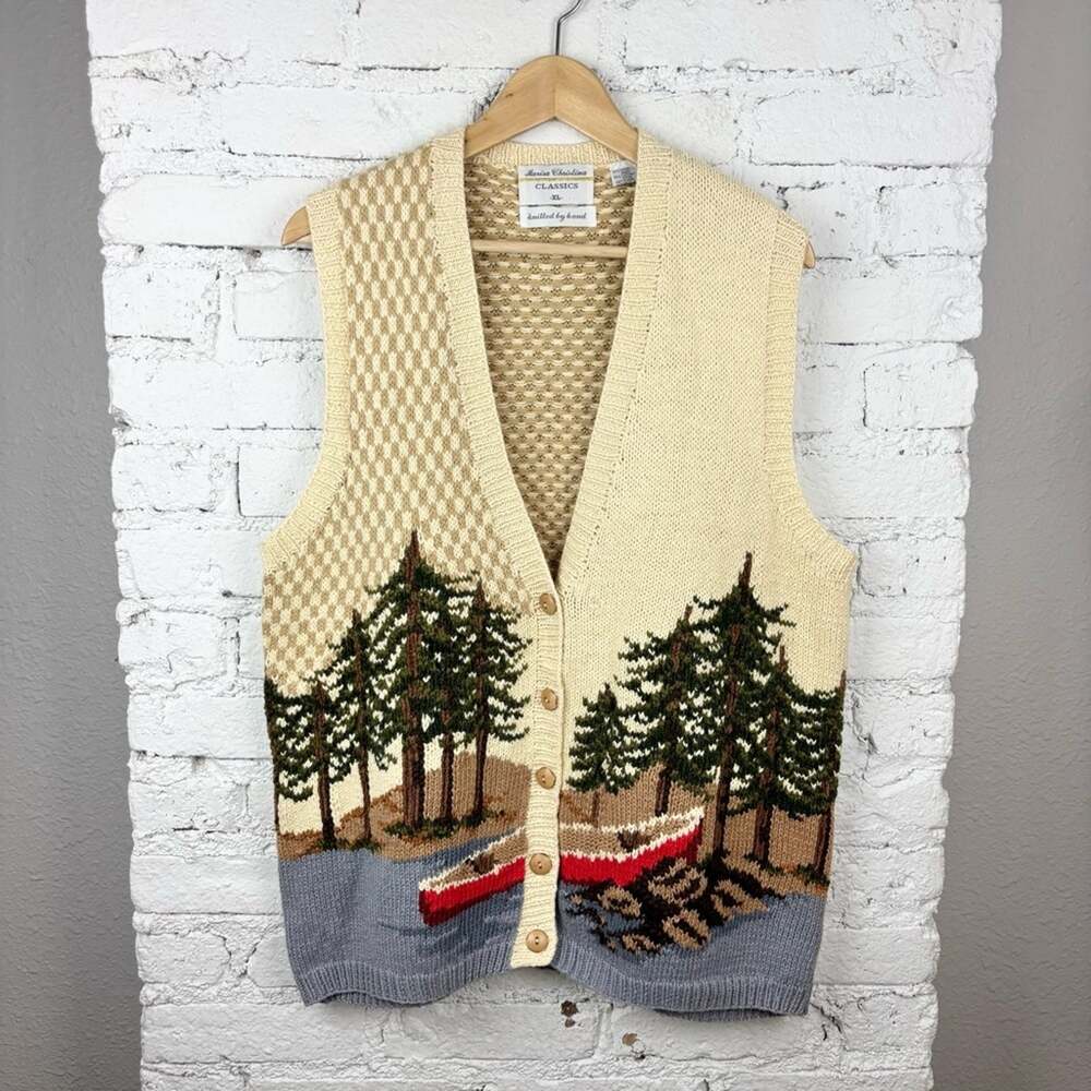Vintage Handknitted Marisa Christina Wilderness Canoe Sweater Vest